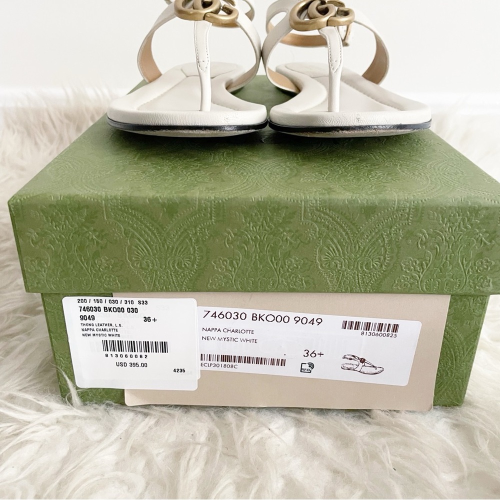 Gucci Calfskin Double G Thong Flat Sandals 36.5 Mystic White - Picture 3 of 14